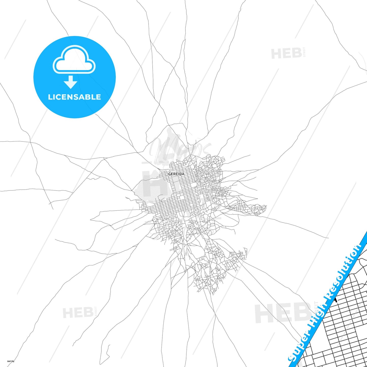 Gereida, Sudan Light Map with Street Names, City Names, and Districts