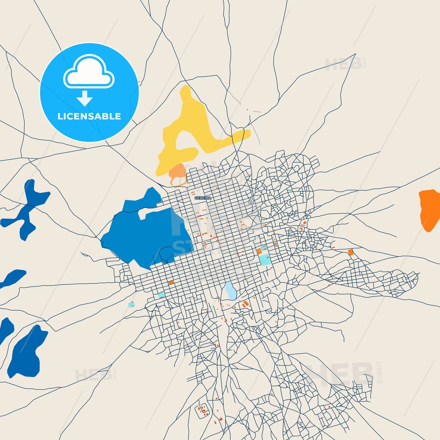 Colorful Gereida Street Map with Labels and Buildings