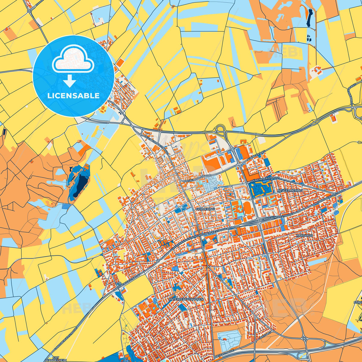 Colorful Germering Street Map with Labels and Buildings