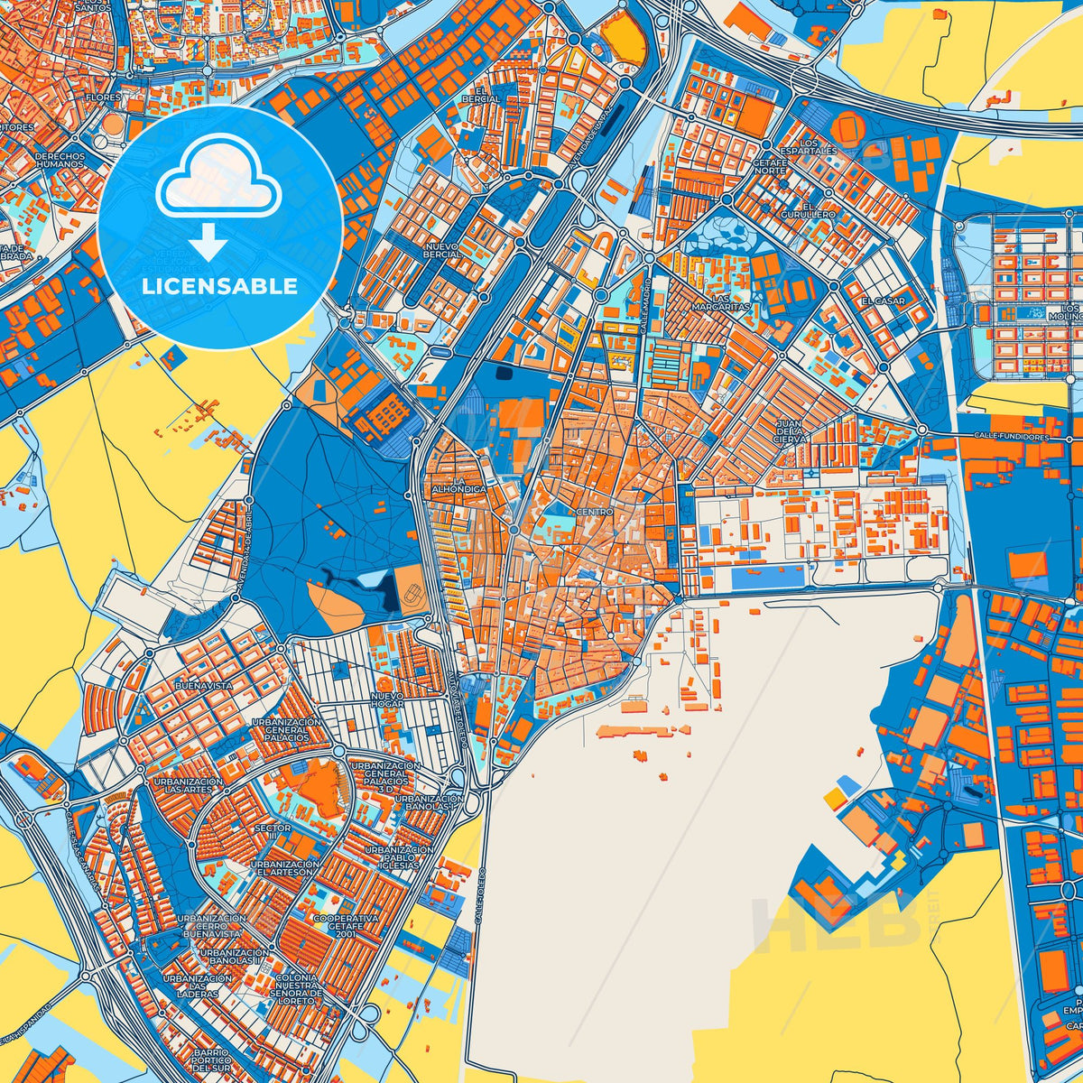 Colorful Getafe Street Map with Labels and Buildings