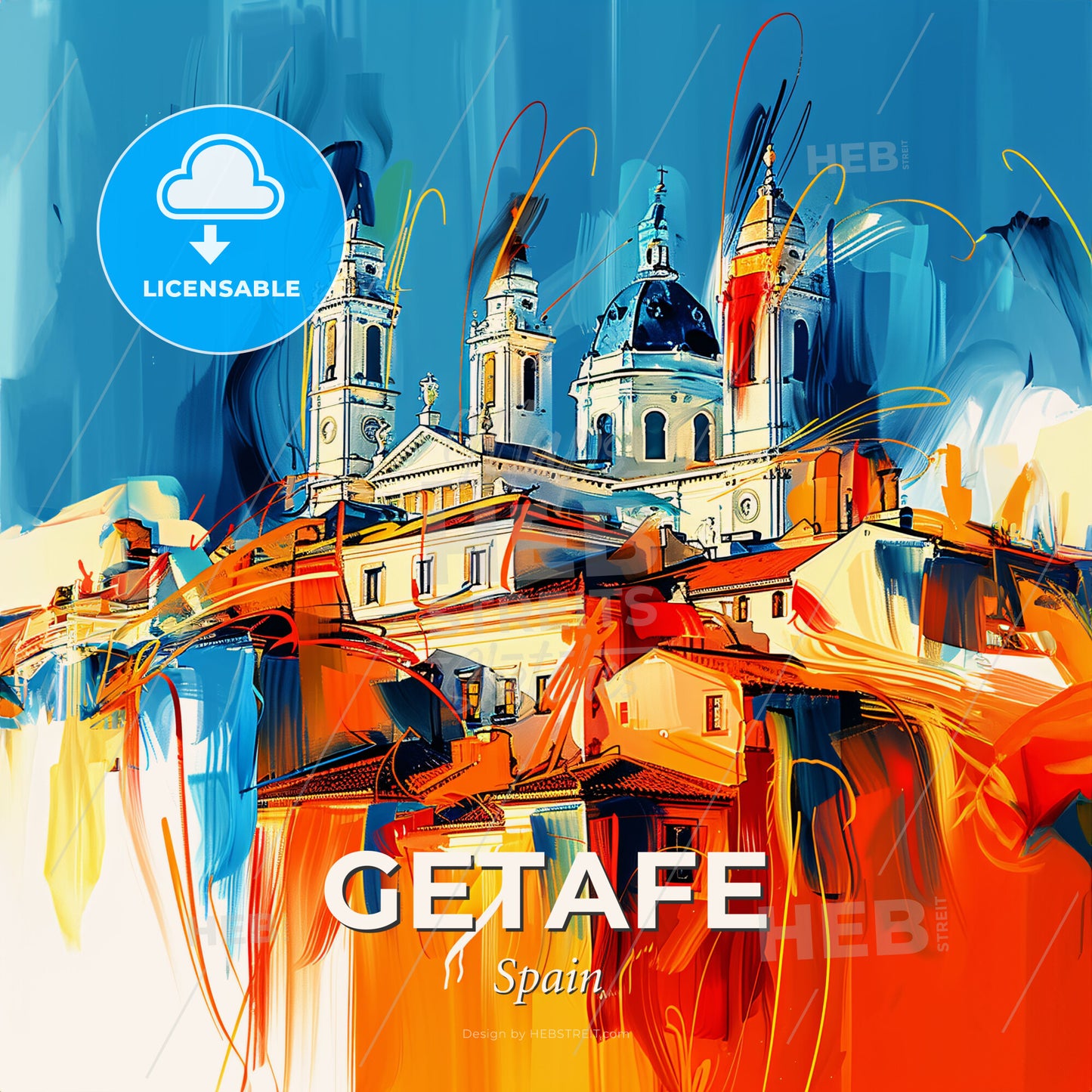 Vibrant Getafe, Spain - A Painting Of A Building With Towers And Domes - Square format print template