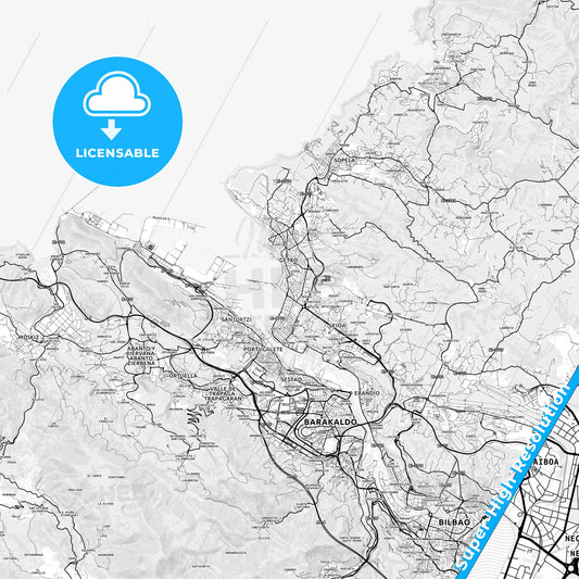 Getxo, Spain light map with streetnames, citynames and districts