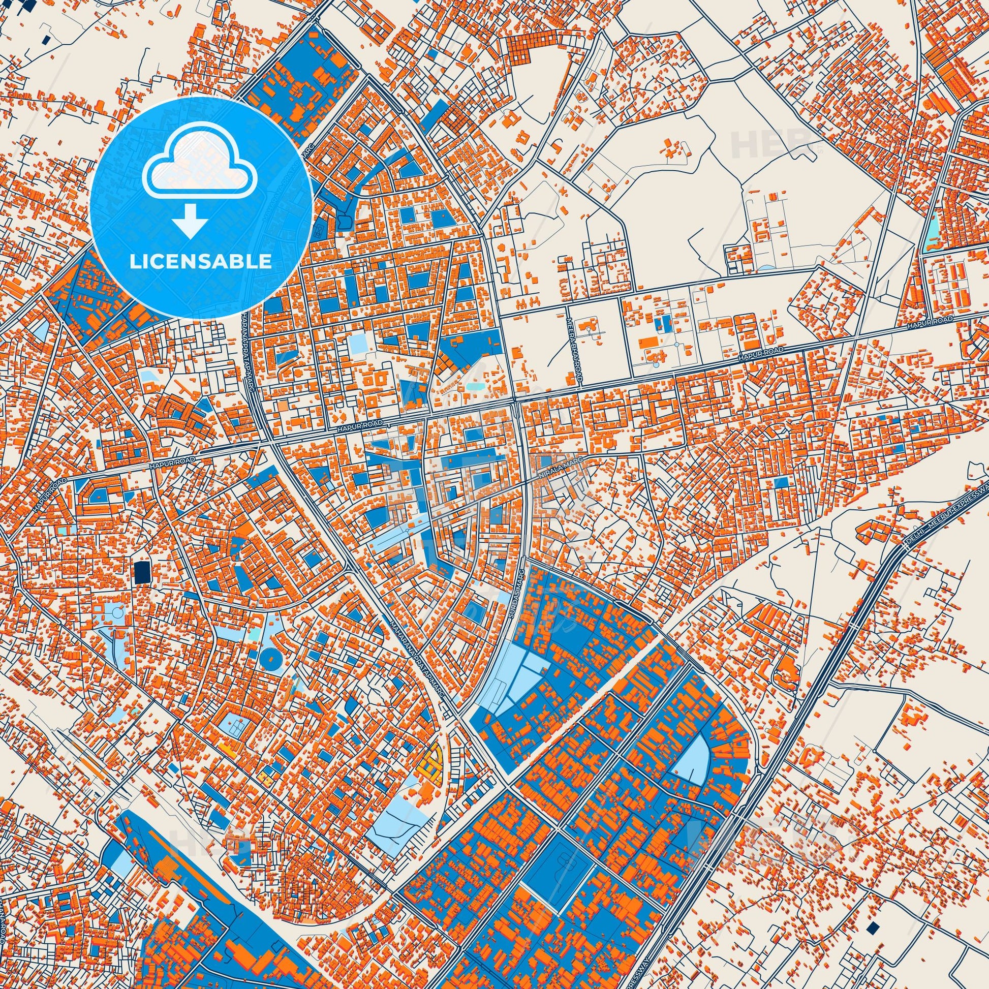 Colorful Ghaziabad Street Map with Labels and Buildings