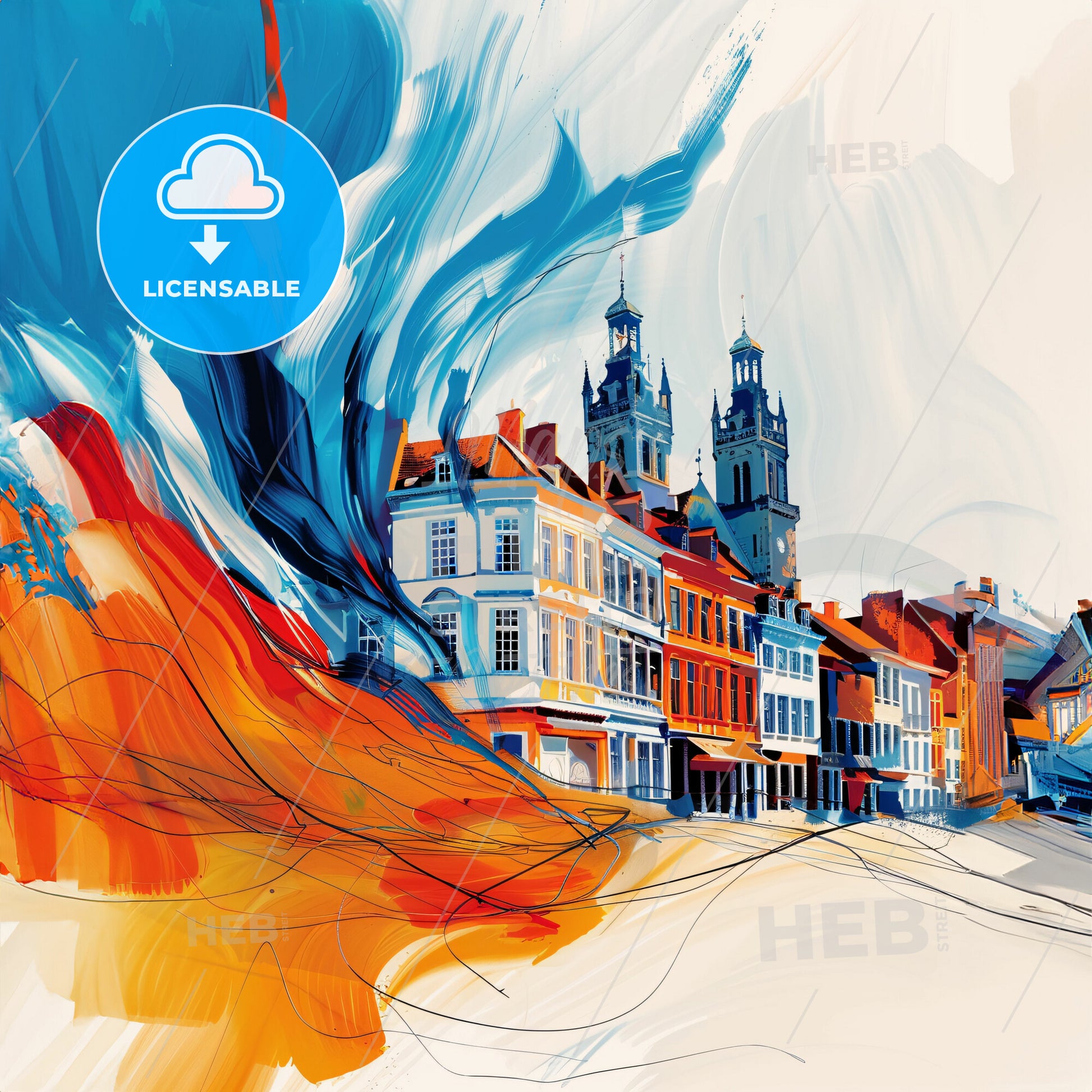 Vibrant Ghent , Belgium - A Colorful Painting Of Buildings