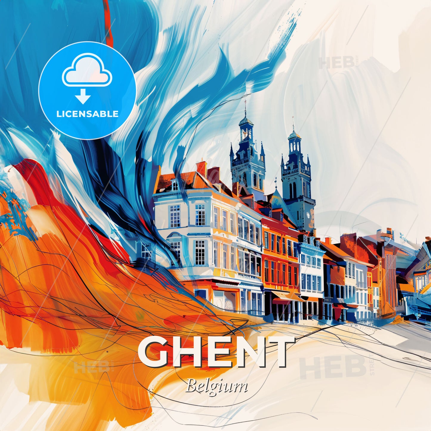 Vibrant Ghent , Belgium - A Colorful Painting Of Buildings - Square format print template