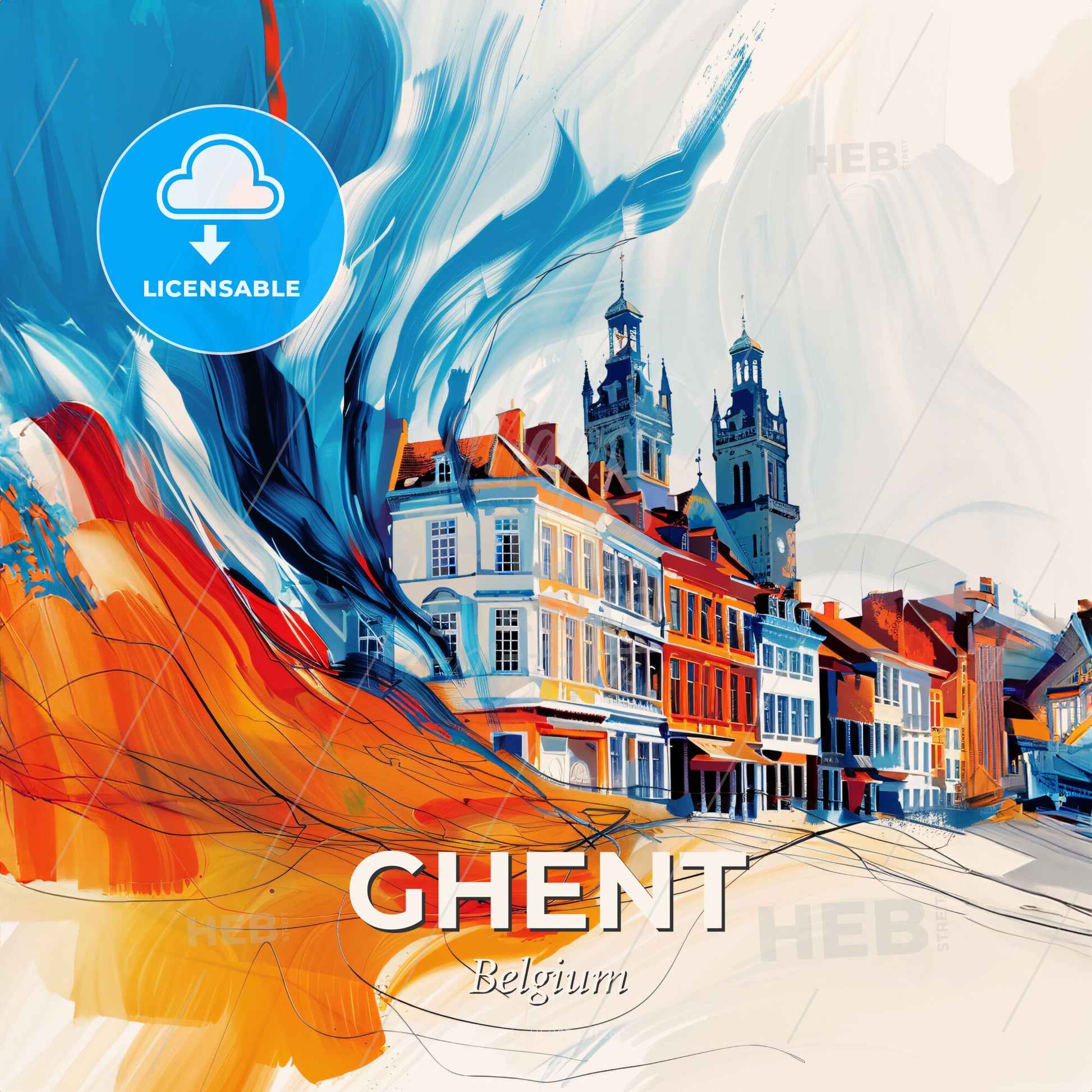 Vibrant Ghent , Belgium - A Colorful Painting Of Buildings - Square format print template