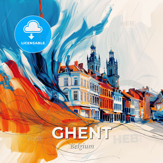 Vibrant Ghent , Belgium - A Colorful Painting Of Buildings - Square format print template