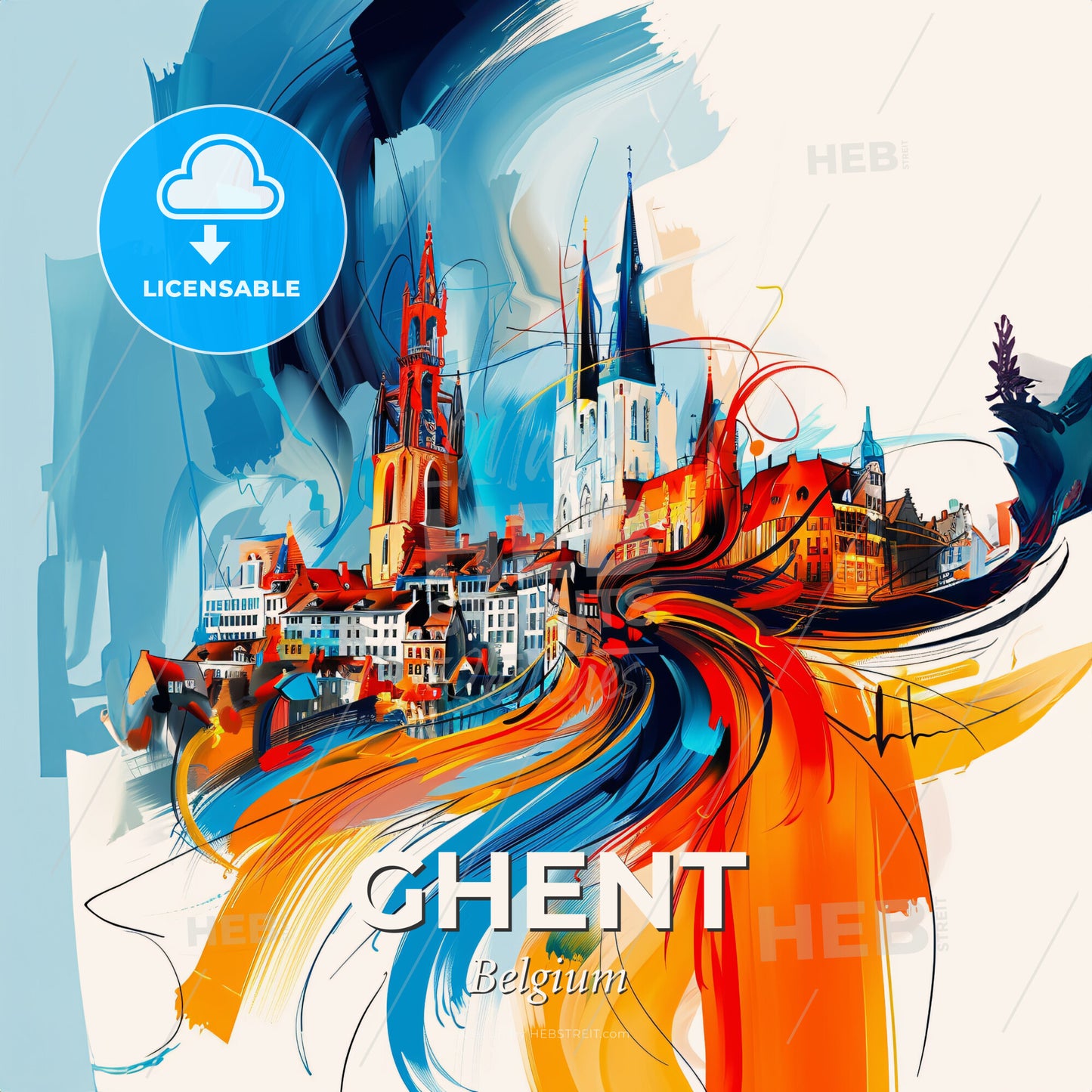 Vibrant Ghent , Belgium - A Colorful Painting Of A City - Square format print template