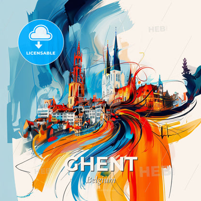Vibrant Ghent , Belgium - A Colorful Painting Of A City - Square format print template