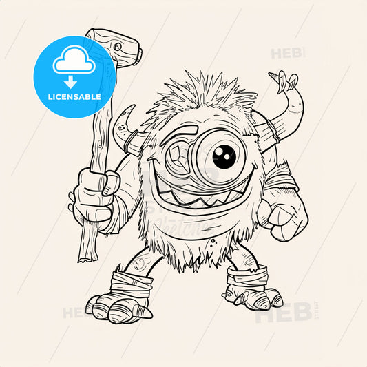 Giant Oneeyed Cyclop With Club In One Hand - A Cartoon Of A Monster