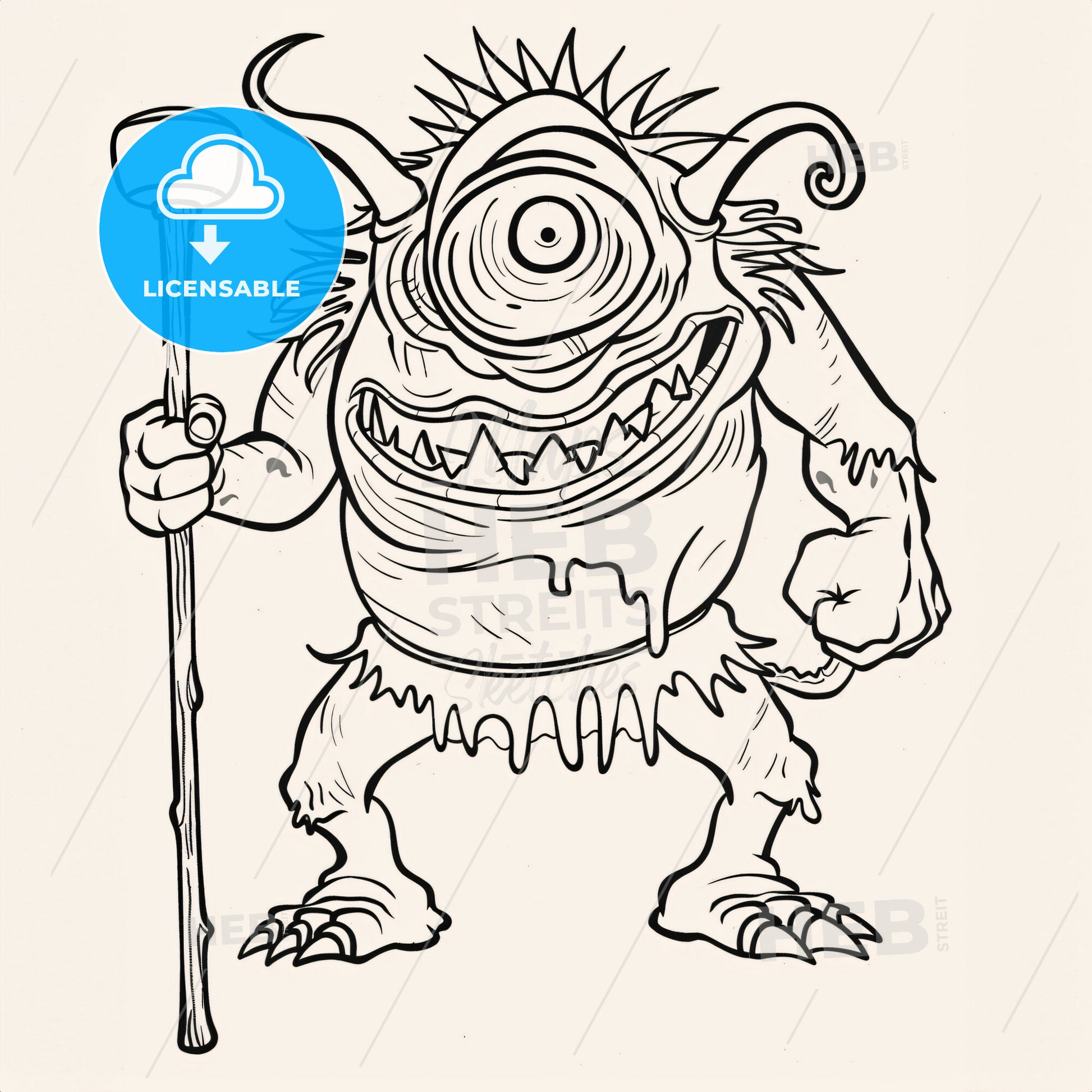 Giant Oneeyed Cyclop With Club In One Hand - A Cartoon Of A Monster