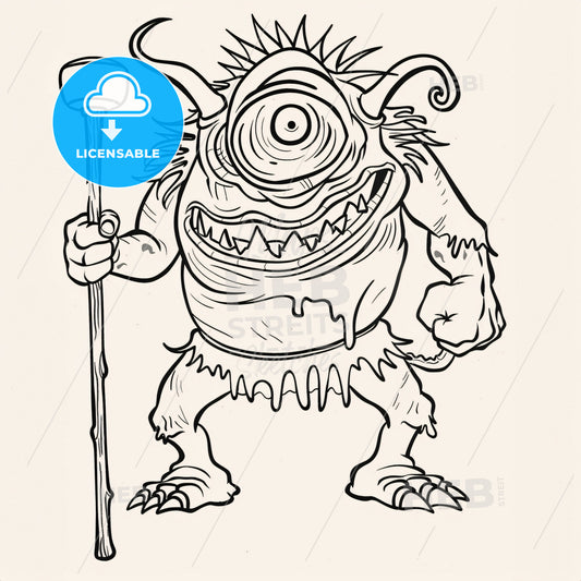 Giant Oneeyed Cyclop With Club In One Hand - A Cartoon Of A Monster