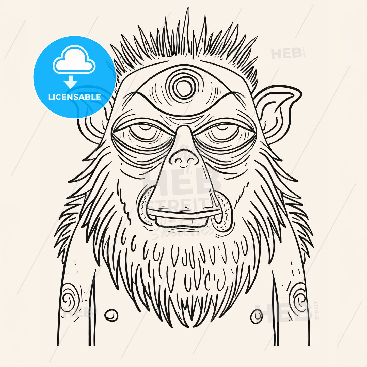 Giant With A Single Eye Located In The Center Of Its Forehead - A Drawing Of A Cartoon Monkey