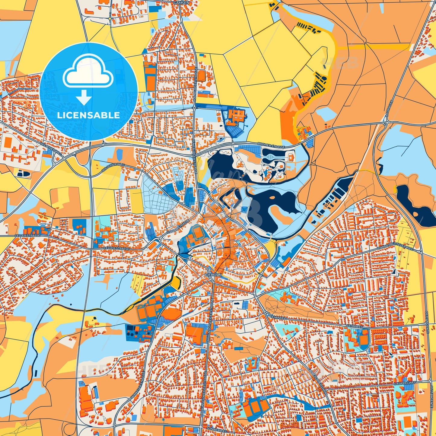 Colorful Gifhorn Street Map with Labels and Buildings