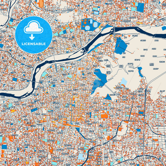 Colorful Gifu Street Map with Labels and Buildings