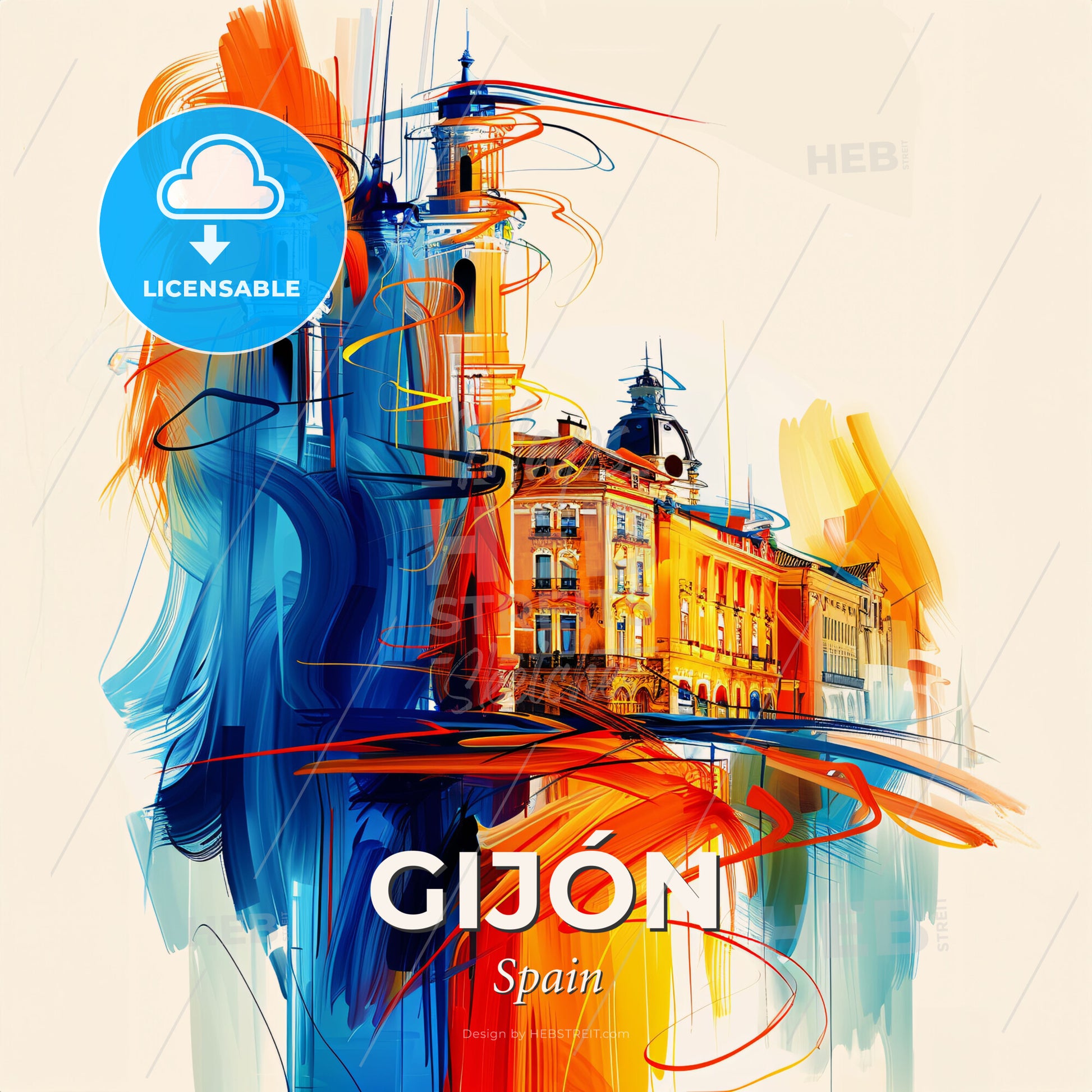 Vibrant Gijón, Spain - A Painting Of A Building - Square format print template