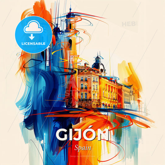 Vibrant Gijón, Spain - A Painting Of A Building - Square format print template