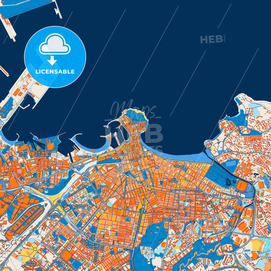 Colorful Gijón Street Map with Labels and Buildings