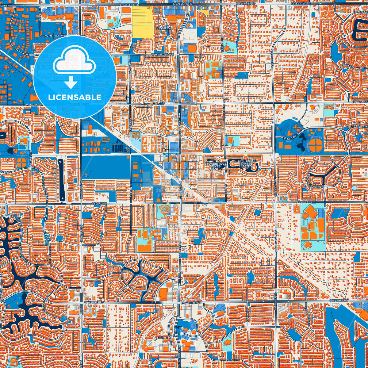 Colorful Gilbert Street Map with Labels and Buildings