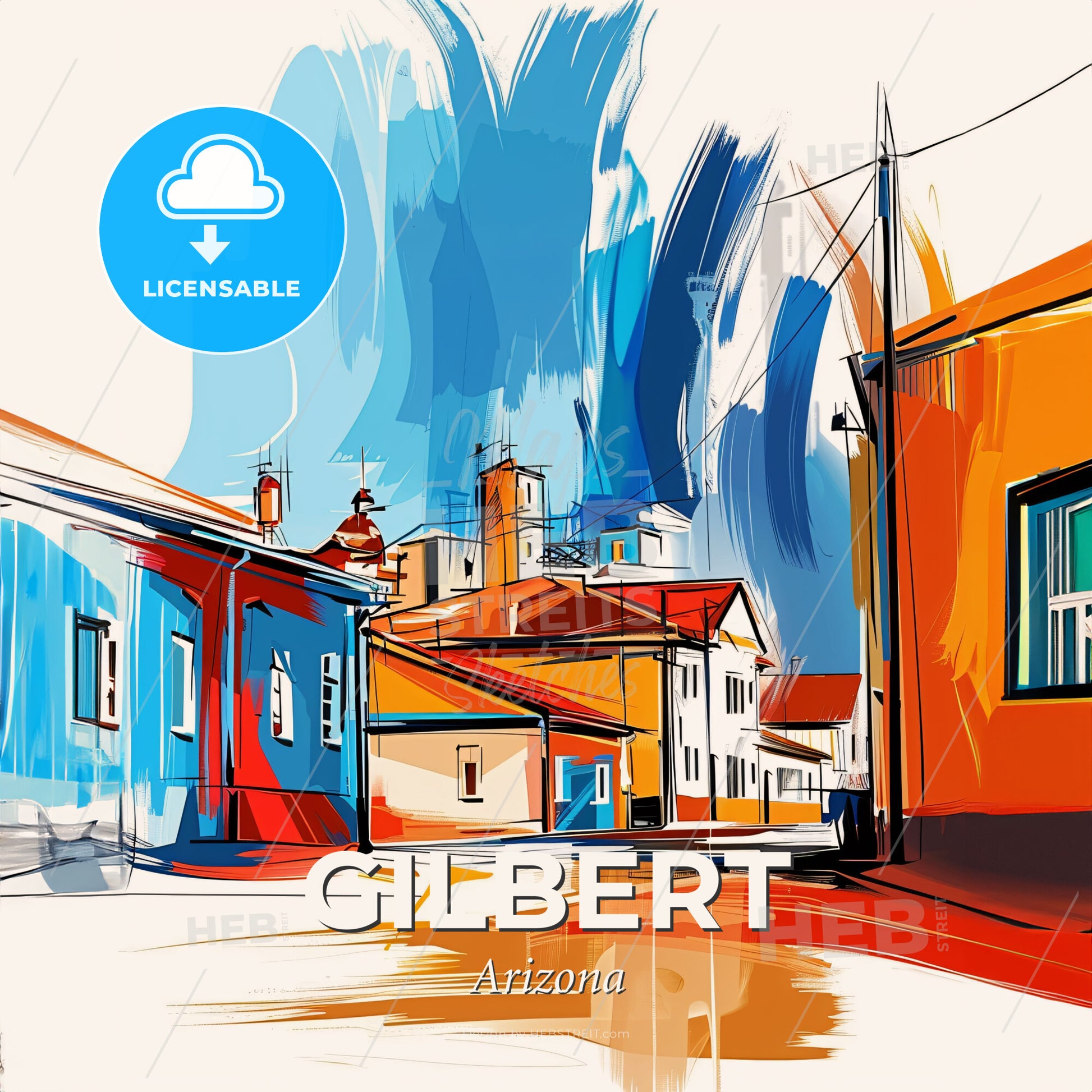 Vibrant Gilbert, Arizona - A Colorful Buildings In A Neighborhood - Square format print template