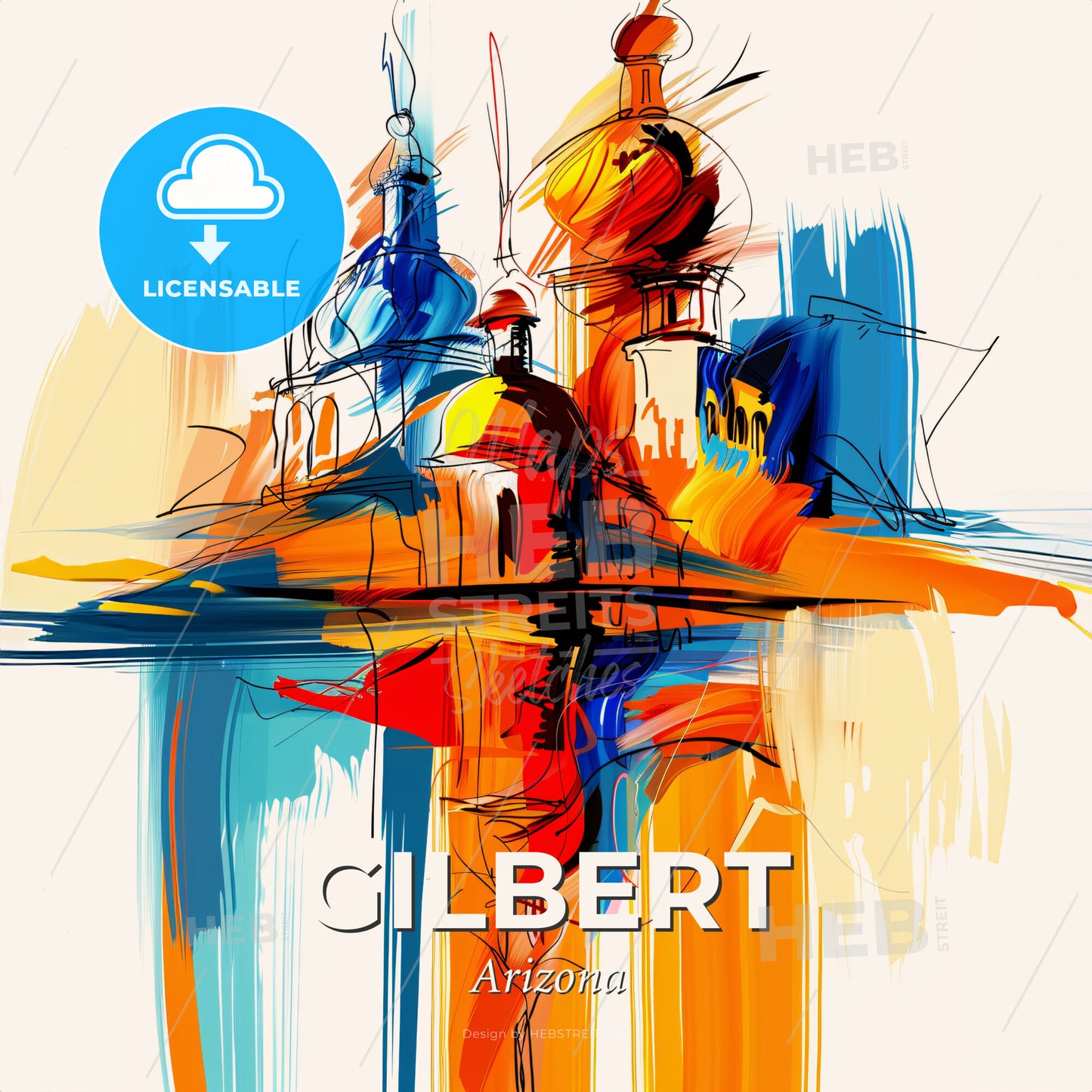 Vibrant Gilbert, Arizona - A Painting Of A Building - Square format print template