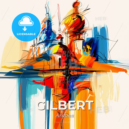 Vibrant Gilbert, Arizona - A Painting Of A Building - Square format print template