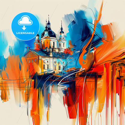 Vibrant Gillingham, England - A Painting Of A Building With A Colorful Background