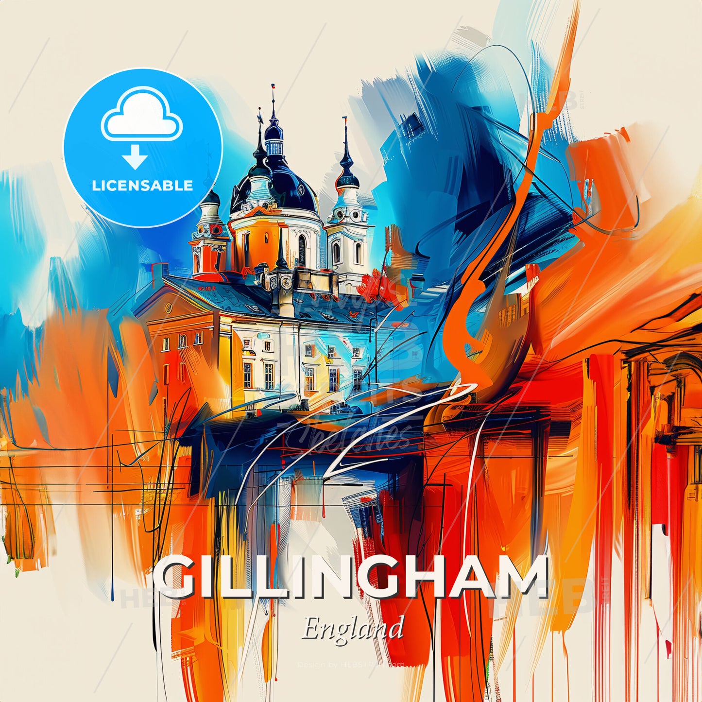 Vibrant Gillingham, England - A Painting Of A Building With A Colorful Background - Square format print template