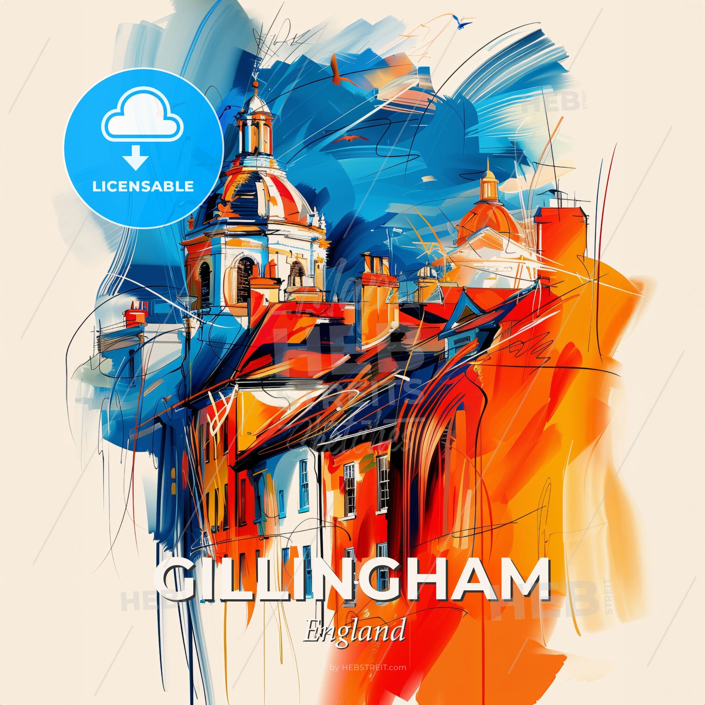 Vibrant Gillingham, England - A Painting Of Buildings And A Dome - Square format print template