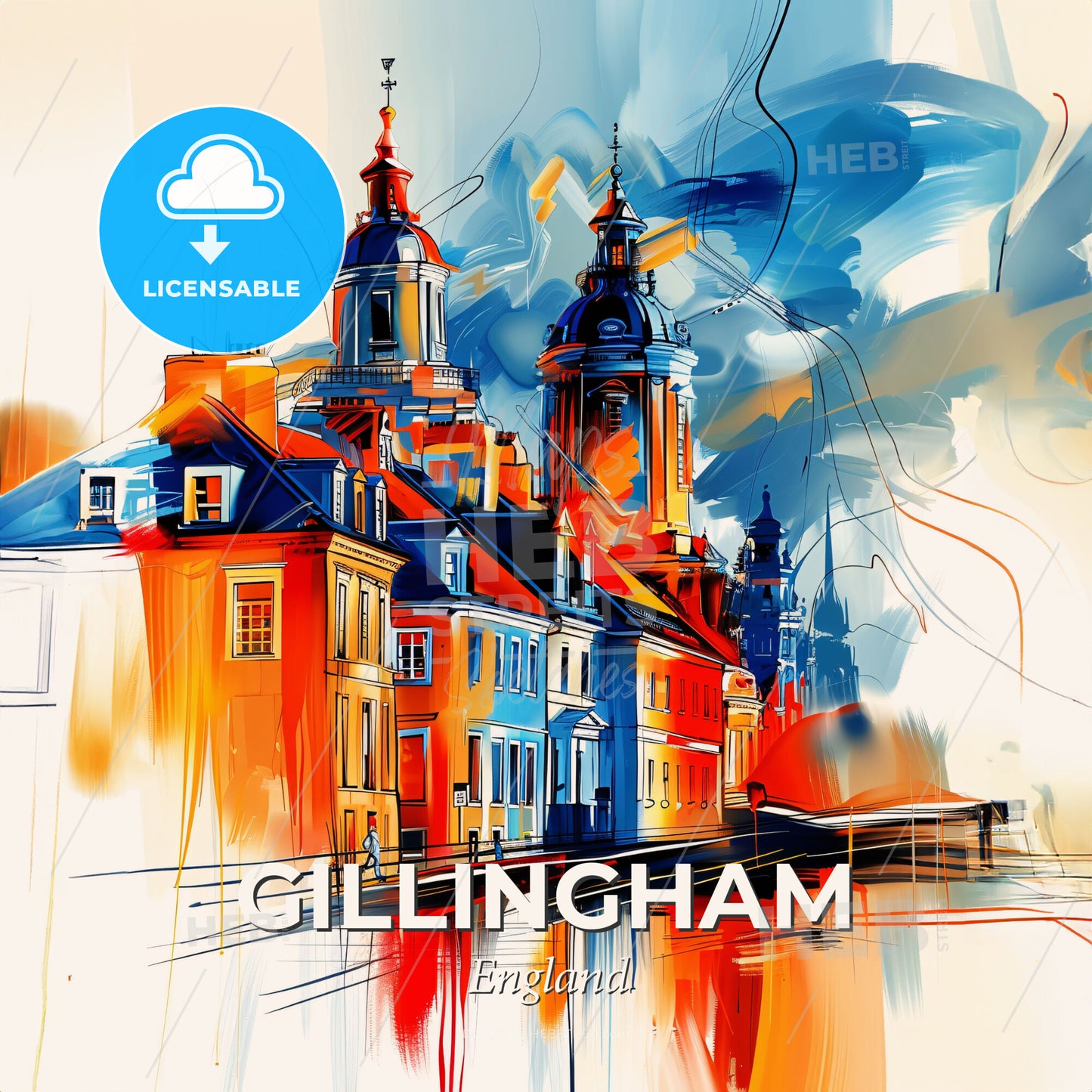 Vibrant Gillingham, England - A Painting Of A Building - Square format print template