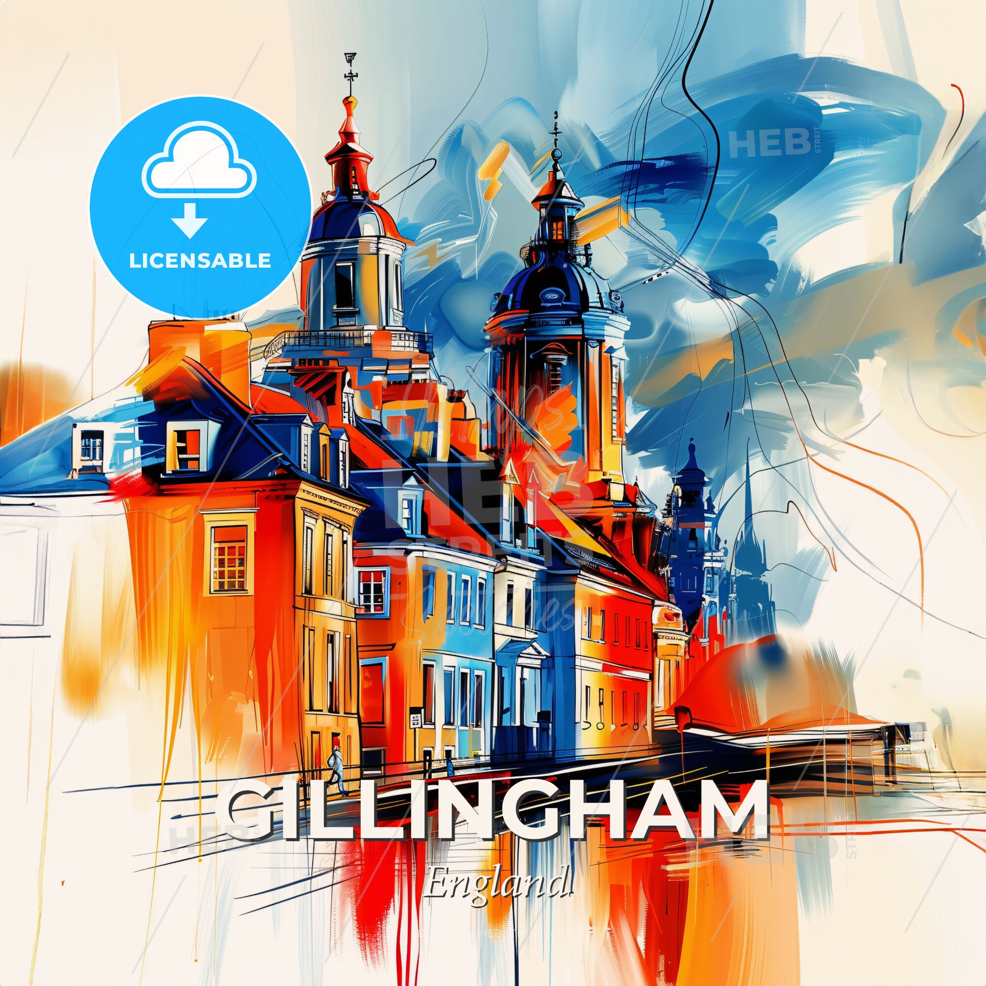 Vibrant Gillingham, England - A Painting Of A Building - Square format print template