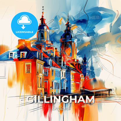 Vibrant Gillingham, England - A Painting Of A Building - Square format print template