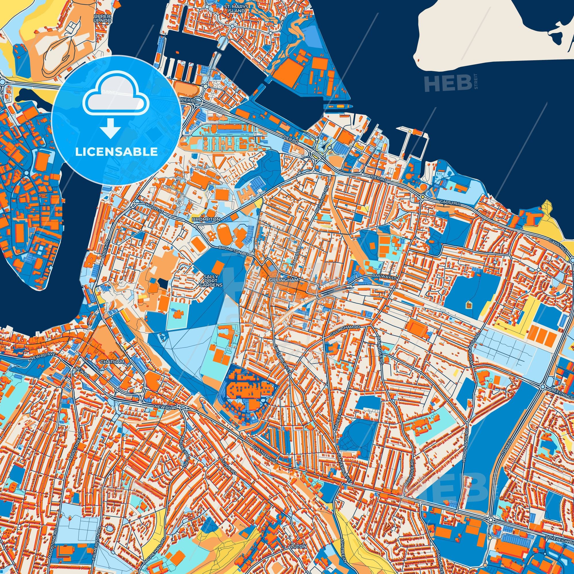 Colorful Gillingham Street Map With Labels And Buildings – HEBSTREITS