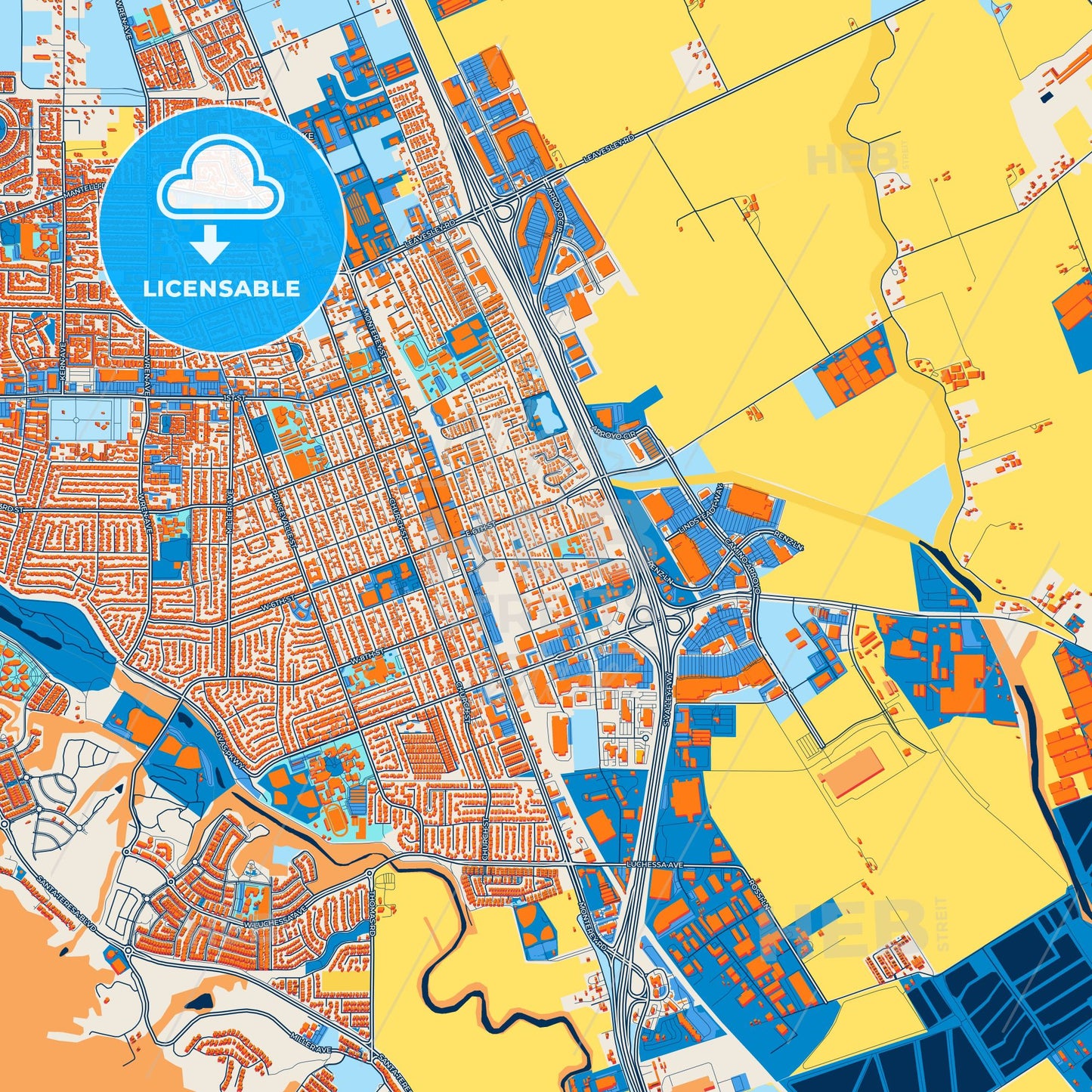 Colorful Gilroy Street Map with Labels and Buildings