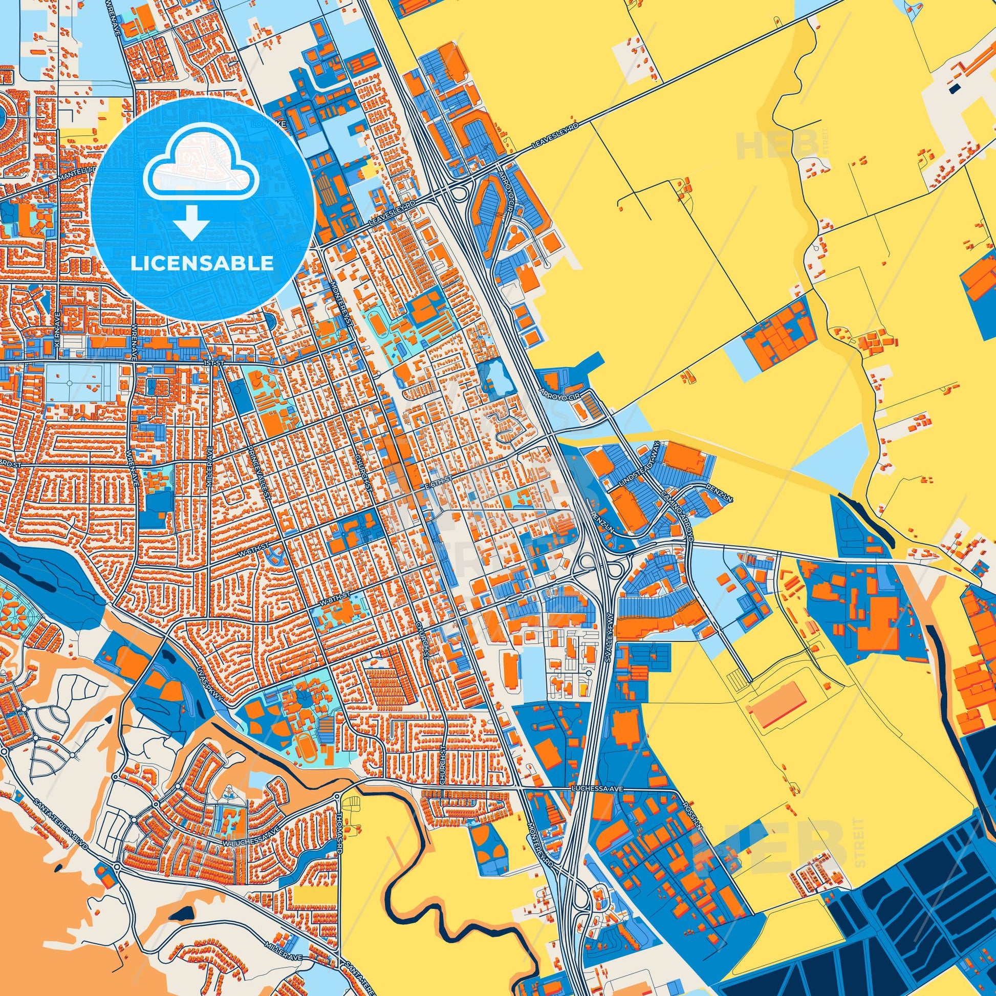 Colorful Gilroy Street Map with Labels and Buildings