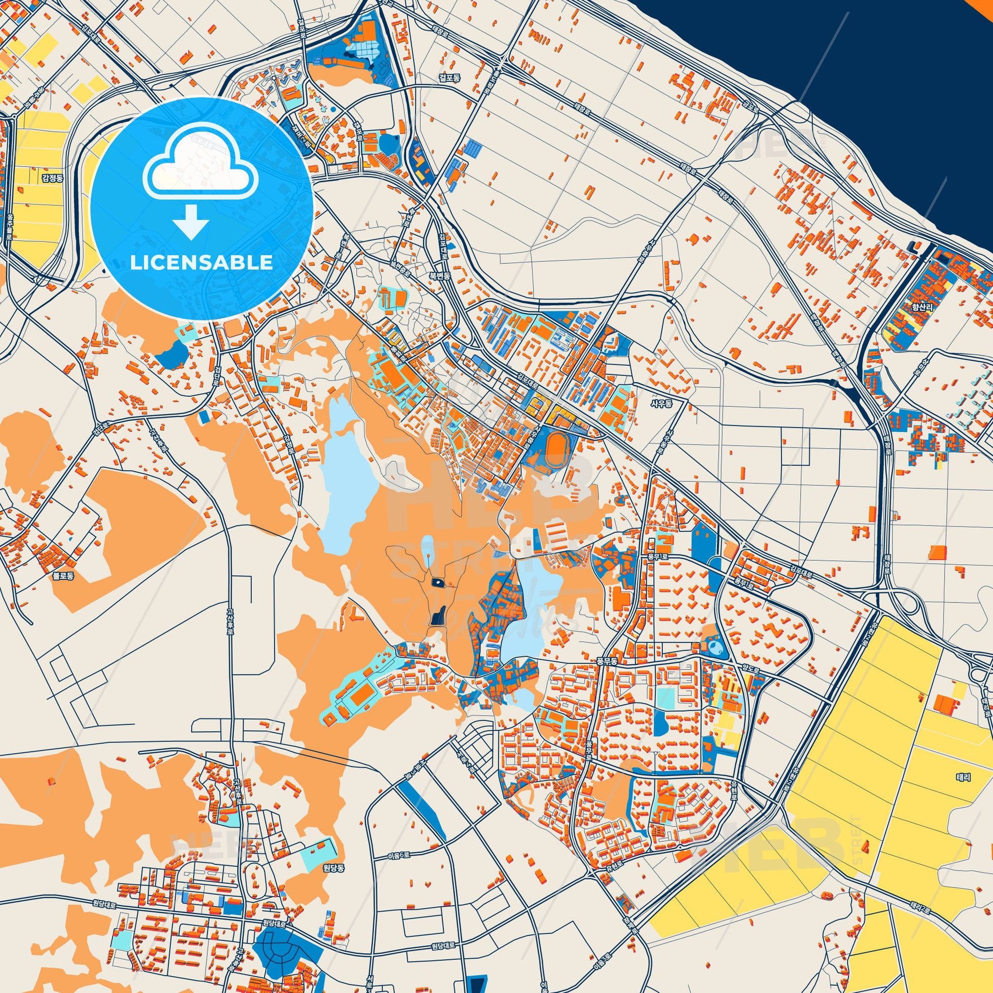 Colorful Gimpo Street Map with Labels and Buildings