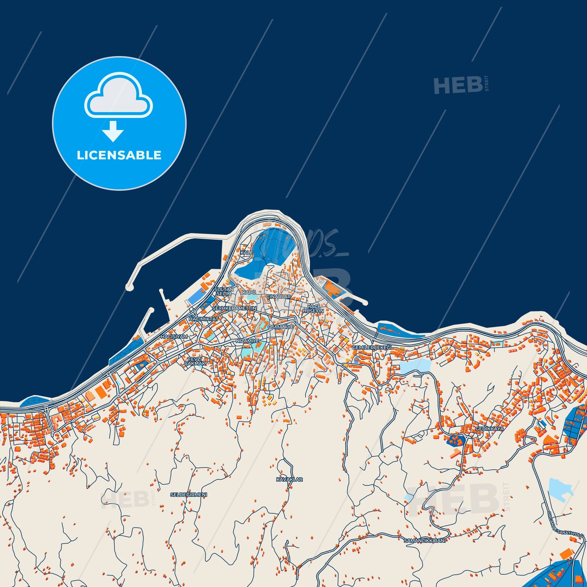 Colorful Giresun Street Map with Labels and Buildings