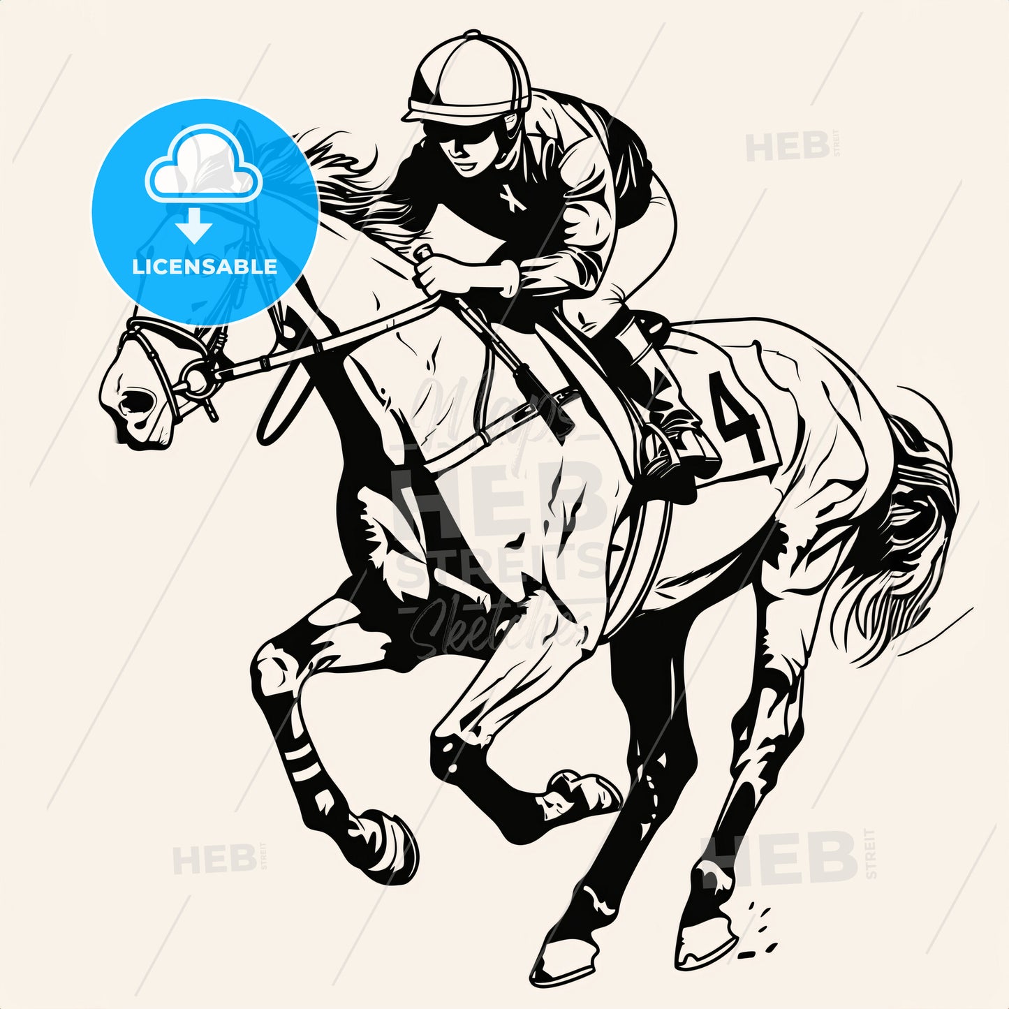 Girl Riding Racehorse On Racetrack - A Horse And Jockey On A White Background