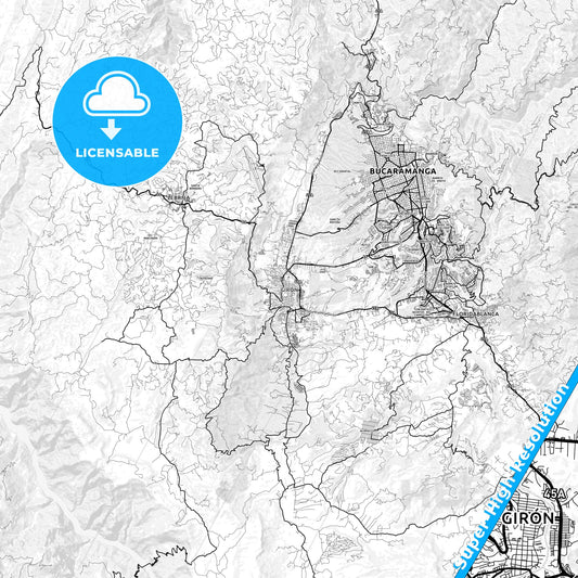 Giron, Colombia light map with streetnames, citynames and districts