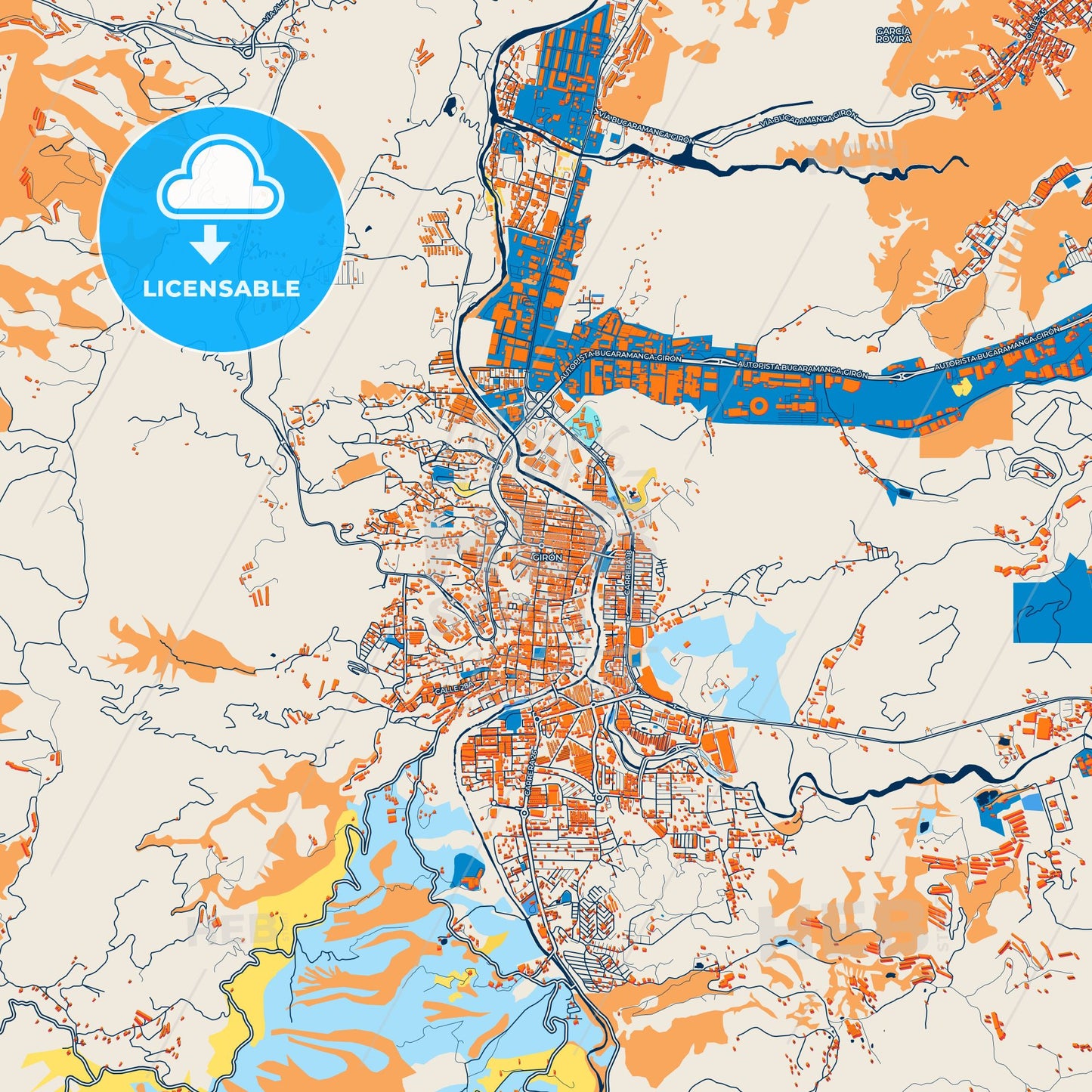 Colorful Giron Street Map with Labels and Buildings