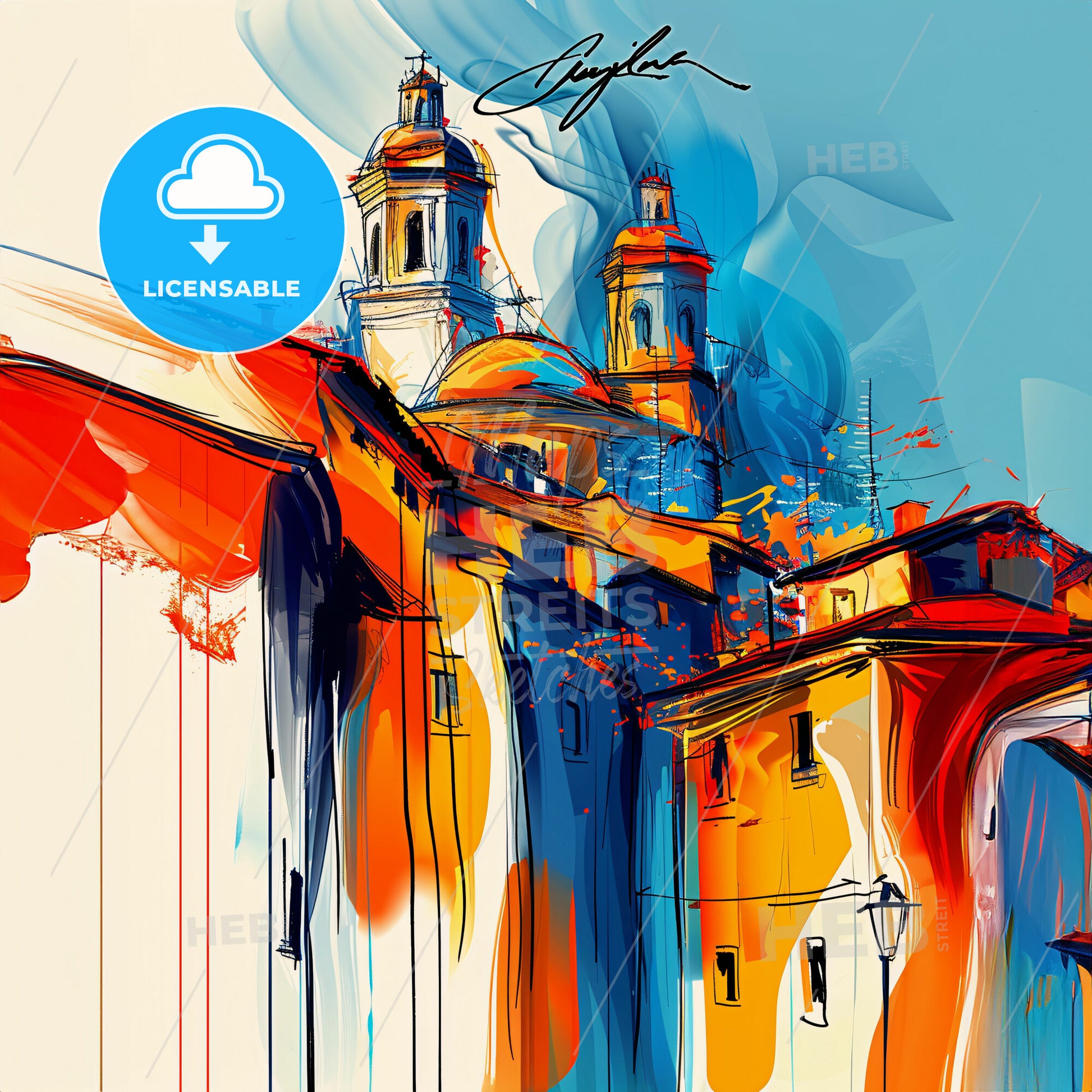 Vibrant Giugliano In Campania, Italy - A Painting Of A Building With A Dome And Towers