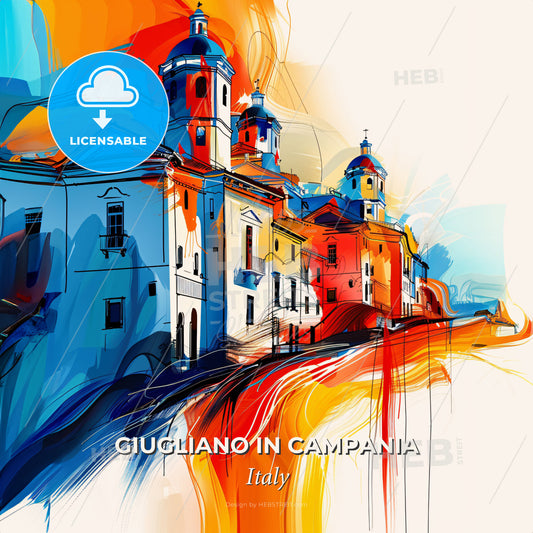 Vibrant Giugliano In Campania, Italy - A Colorful Painting Of A Building - Square format print template