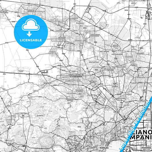 Giugliano in Campania, Italy light map with streetnames, citynames and districts