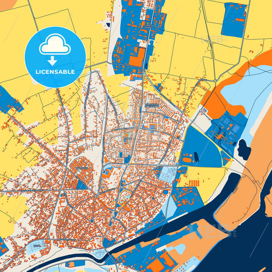 Colorful Giurgiu Street Map with Labels and Buildings