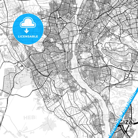 Giza, Egypt light map with streetnames, citynames and districts