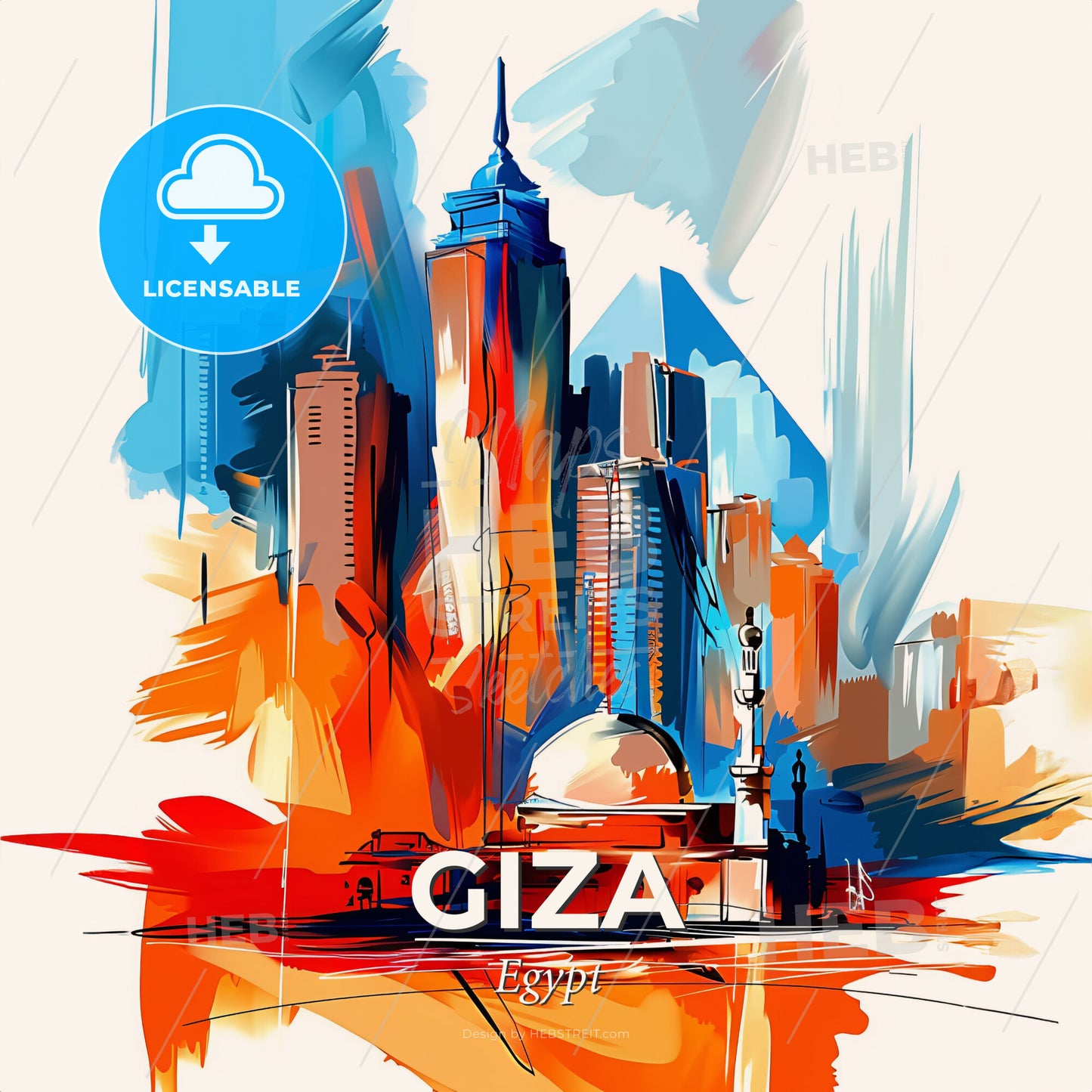 Vibrant Giza, Egypt - A Painting Of A City - Square format print template