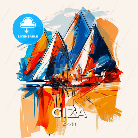 Vibrant Giza, Egypt - A Painting Of A City And Mountains - Square format print template