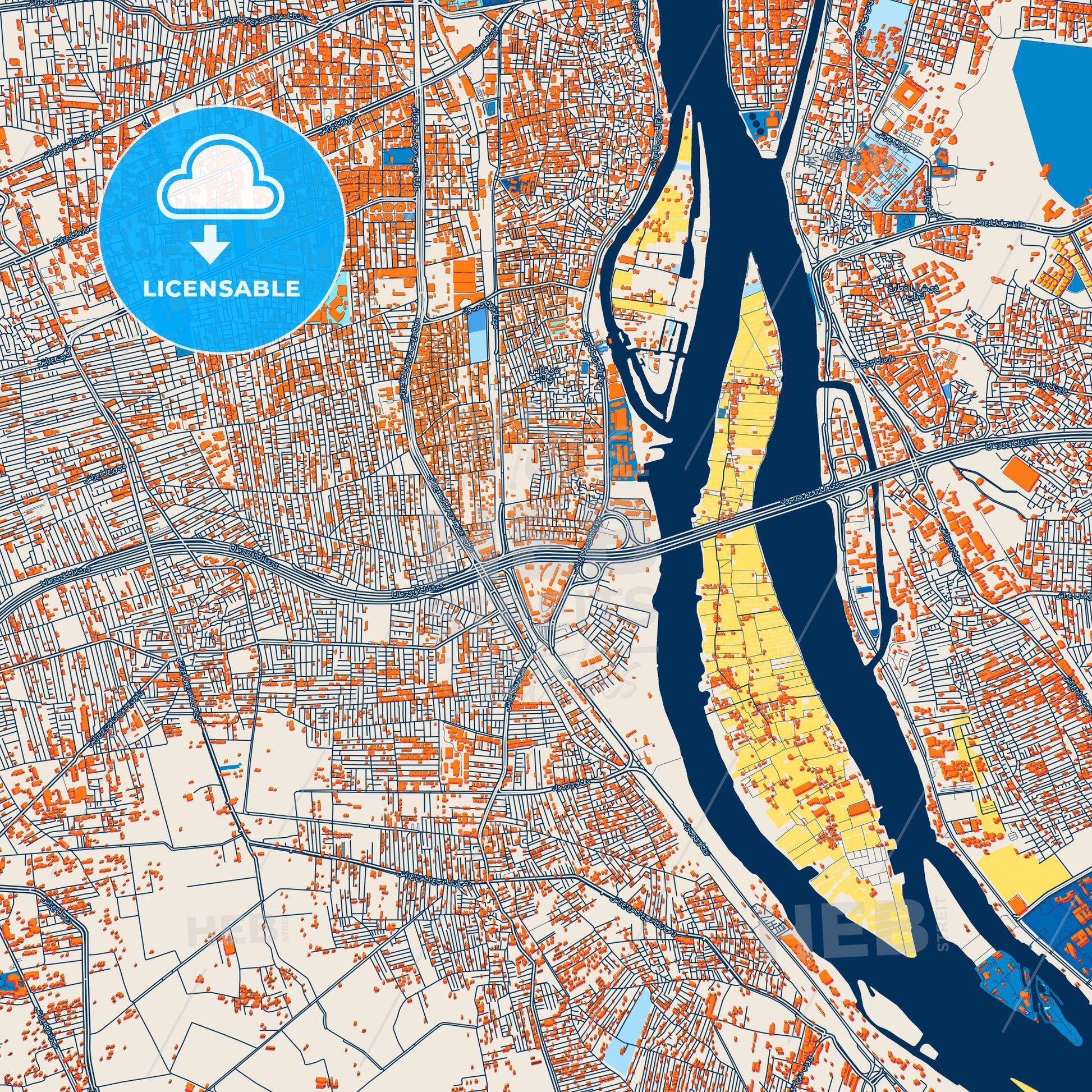 Colorful Giza Street Map with Labels and Buildings