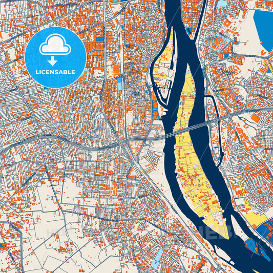 Colorful Giza Street Map with Labels and Buildings