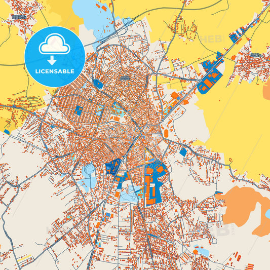 Colorful Gjilani / Gnjilane Street Map with Labels and Buildings
